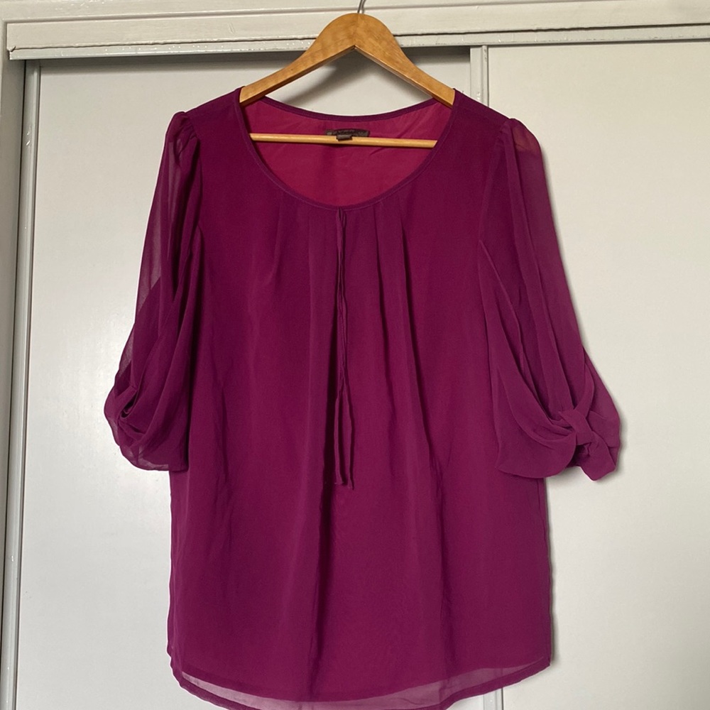 Lined rayon top with mock tie sleeves